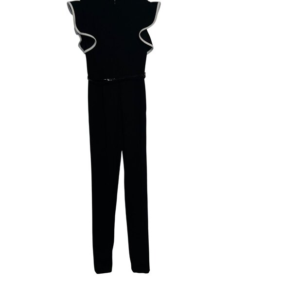 Calvin Klein Black Ruffle Trim Jumpsuit With Belt Sleeveless Womens Size 4 - Picture 5 of 8